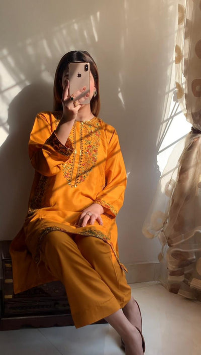 Pocket Sequence Arabic Lawn Embroidary 2pcs