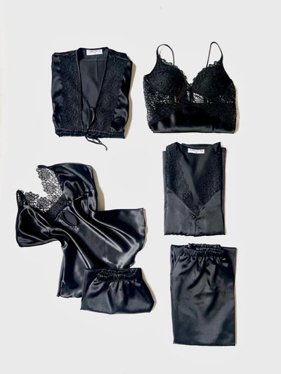 Silk Detailed 6-Piece Satin Nightgown Dressing Gown Set